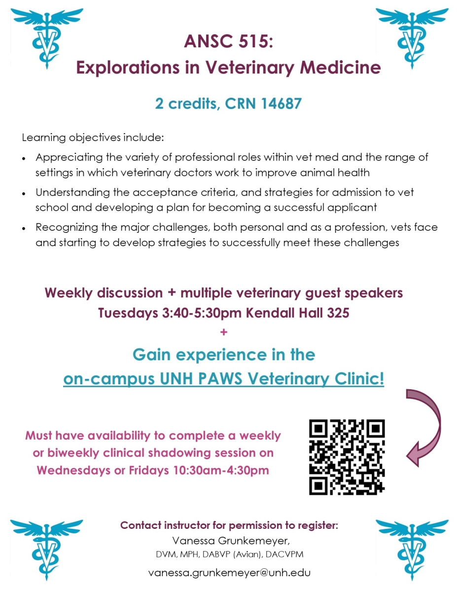 Additional course info for ANSC 515 (01) - Explorations in Veterinary Medicine