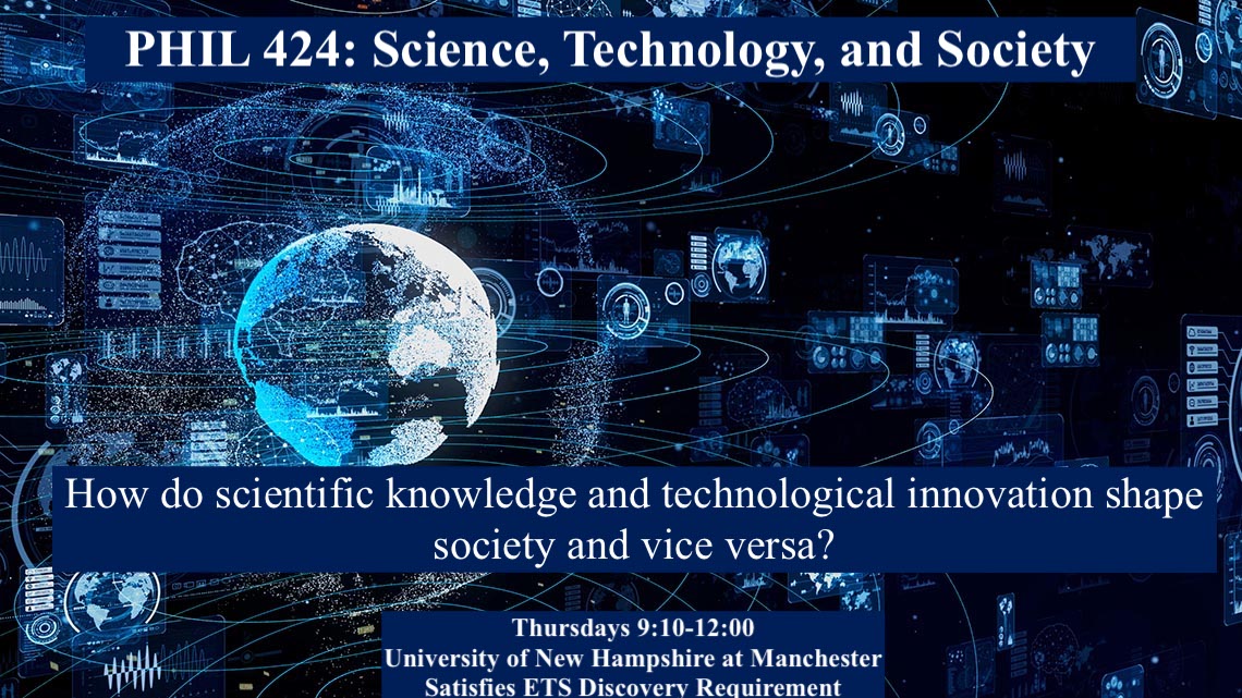 Philosophy 424 Science, Technology, and Society poster with digital planet